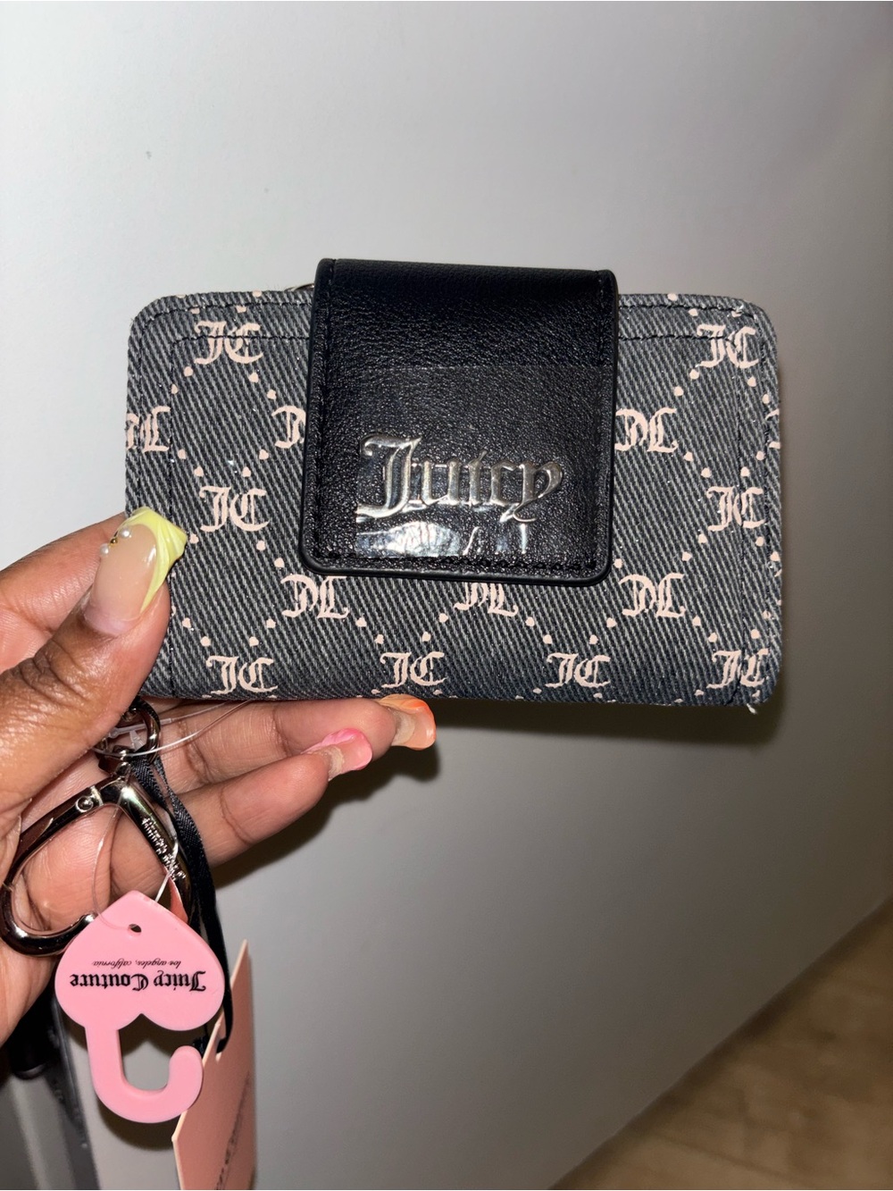 Juicy Couture Black and Light Pink Monogram Key Wallet